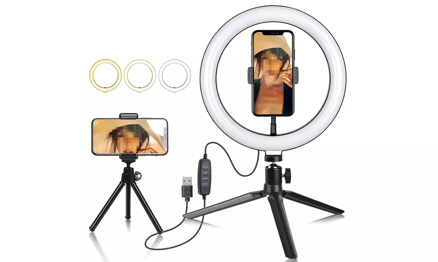 10 " Ring Light Camera Tripod Mini Camera Holder Slip Clip Set - Primary Image