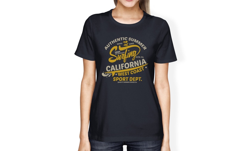 Image 1: 365 Printing Authentic Summer Surfing California Womens Navy Short Sleeve Shirt