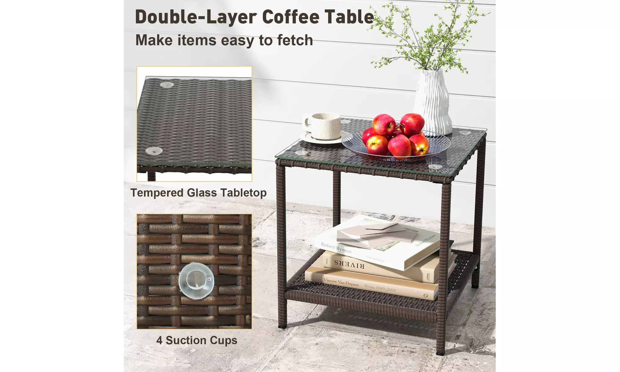 Costway 3 Piece Wicker Patio Set With Rocking Chairs & 2-Tier Coffee Table