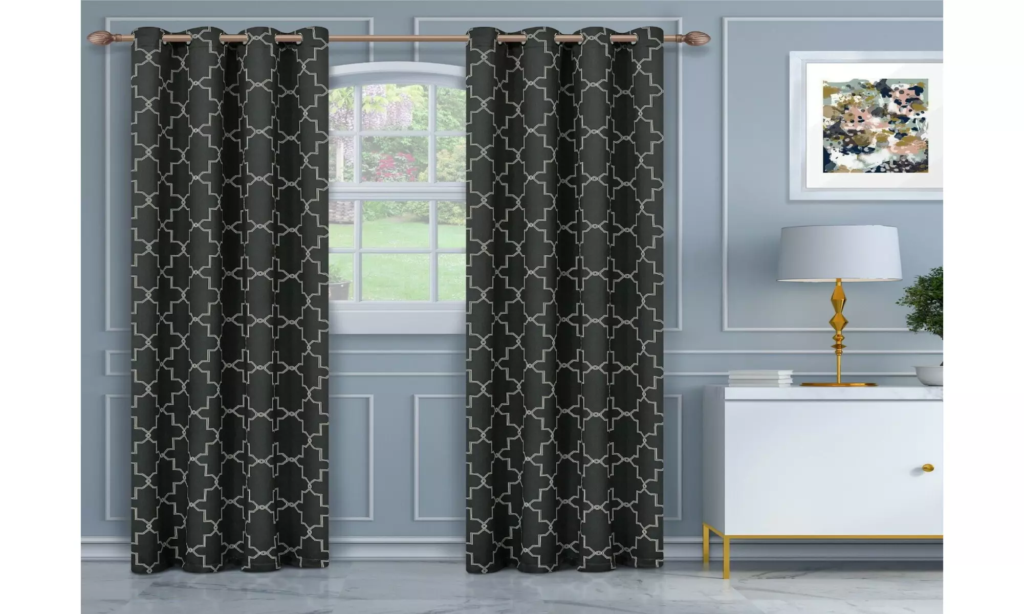 Superior Blackout Curtains Geometric Trellis Grommet Window Curtain Panel Set - Primary Image