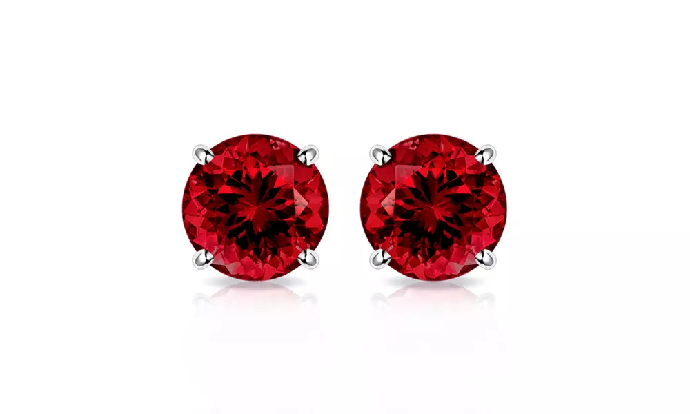 Solid 10K White Gold 2CTW Garnet Stud Earrings With Gift Box By MUIBLU Gems - Primary Image