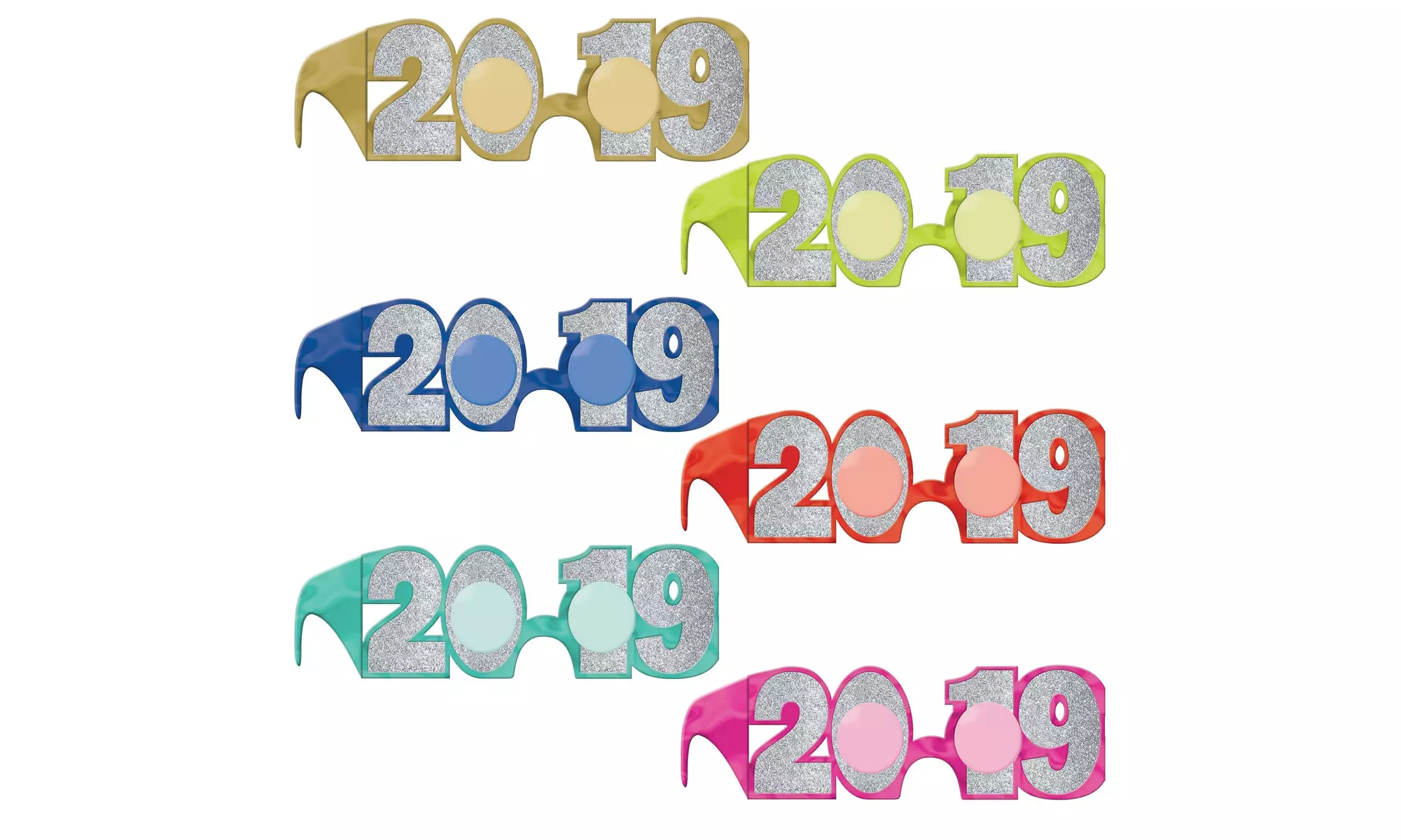 New Year's 2019 Glitter Jewel Tone Glasses - 3 pack - Primary Image