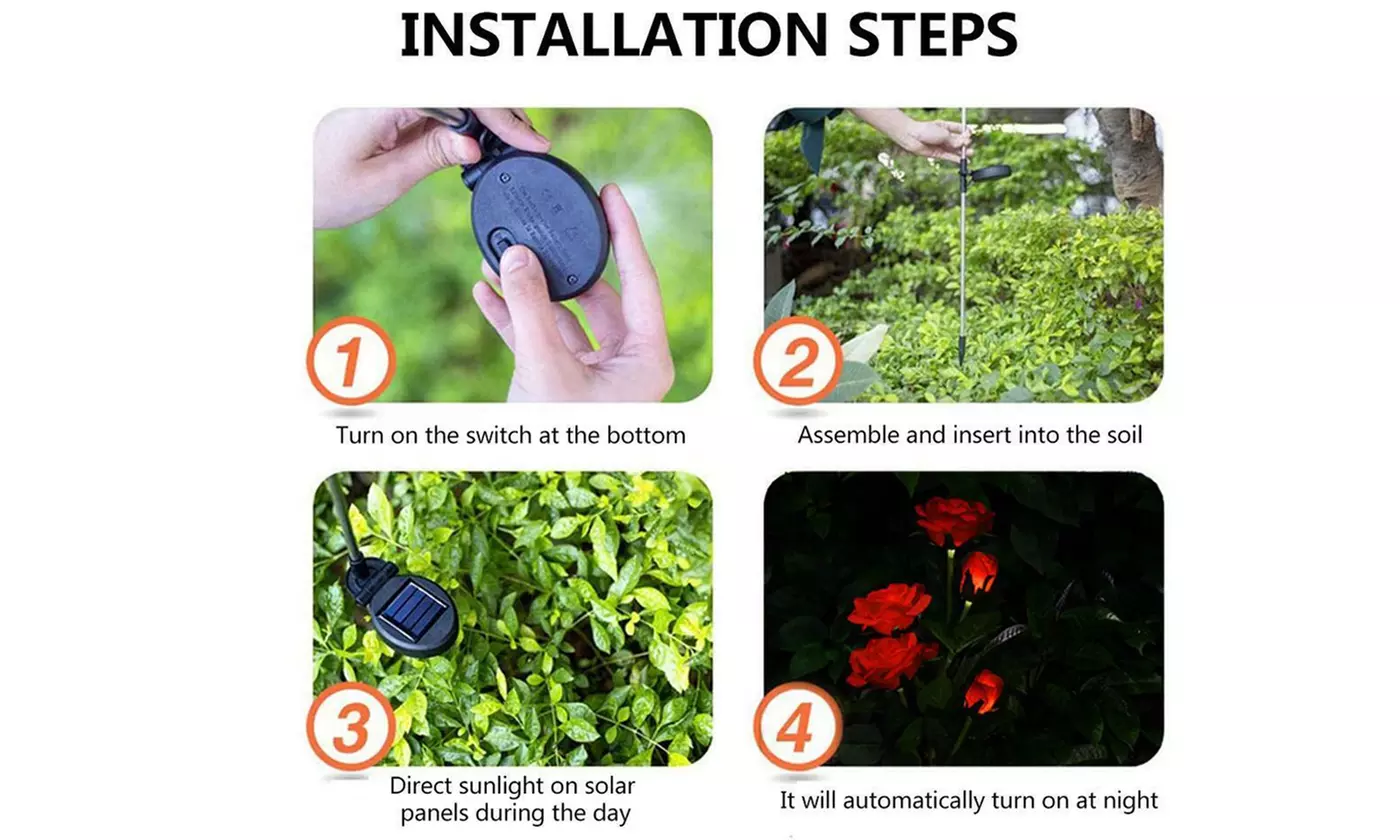 LED Solar 5 Rose Flowers Garden Stake Decor Lights 