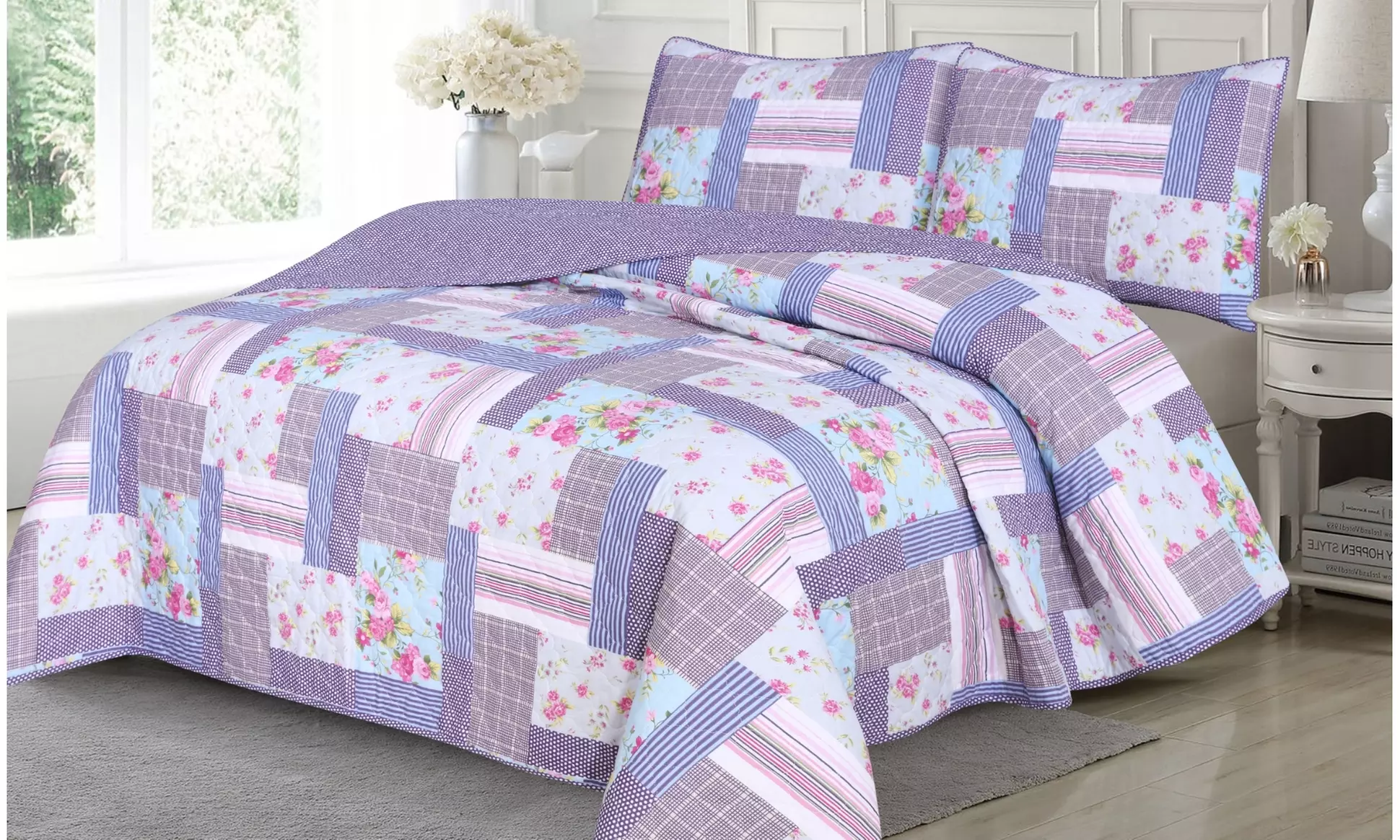 3 Piece Quilt Set Lightweight Bedspread with 2 Matching Pillow Shams Bedding Set