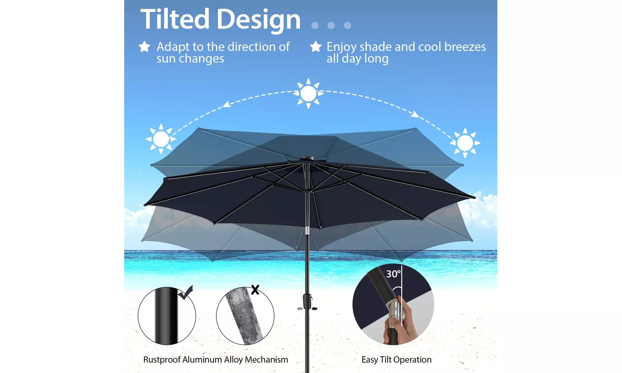 Costway 10 FT LED Solar Lighted Patio Umbrella With Crank Tilt
