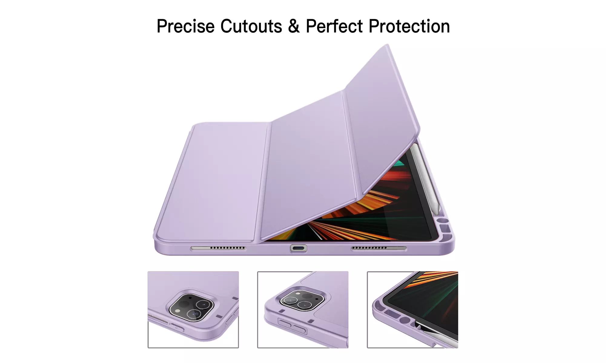 iPad Pro 12.9'' (2022/2021) Case with Pencil Holder, Support 2nd Pencil Charging