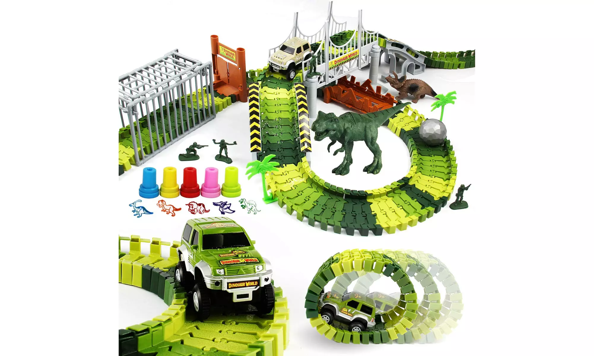 175 Pcs Toy Set Dinosaur Toys Building Tracks,Slot Car Race Track for Kids - Primary Image