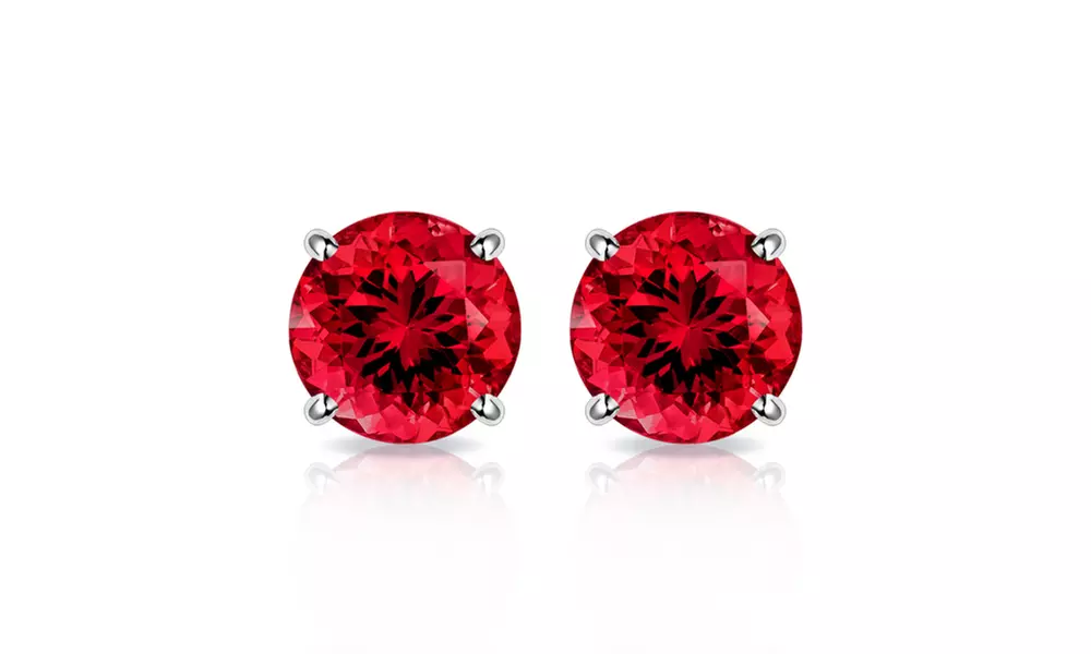 Solid 10K White Gold 2CTW Created Ruby Stud Earrings By MUIBLU Gems