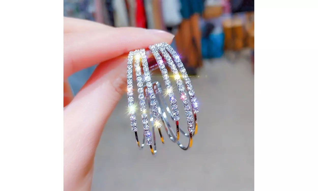 S925 Sterling Silver Full Shipping Diamonds Cubic Zirconia Hoop Earrings - Second Medium