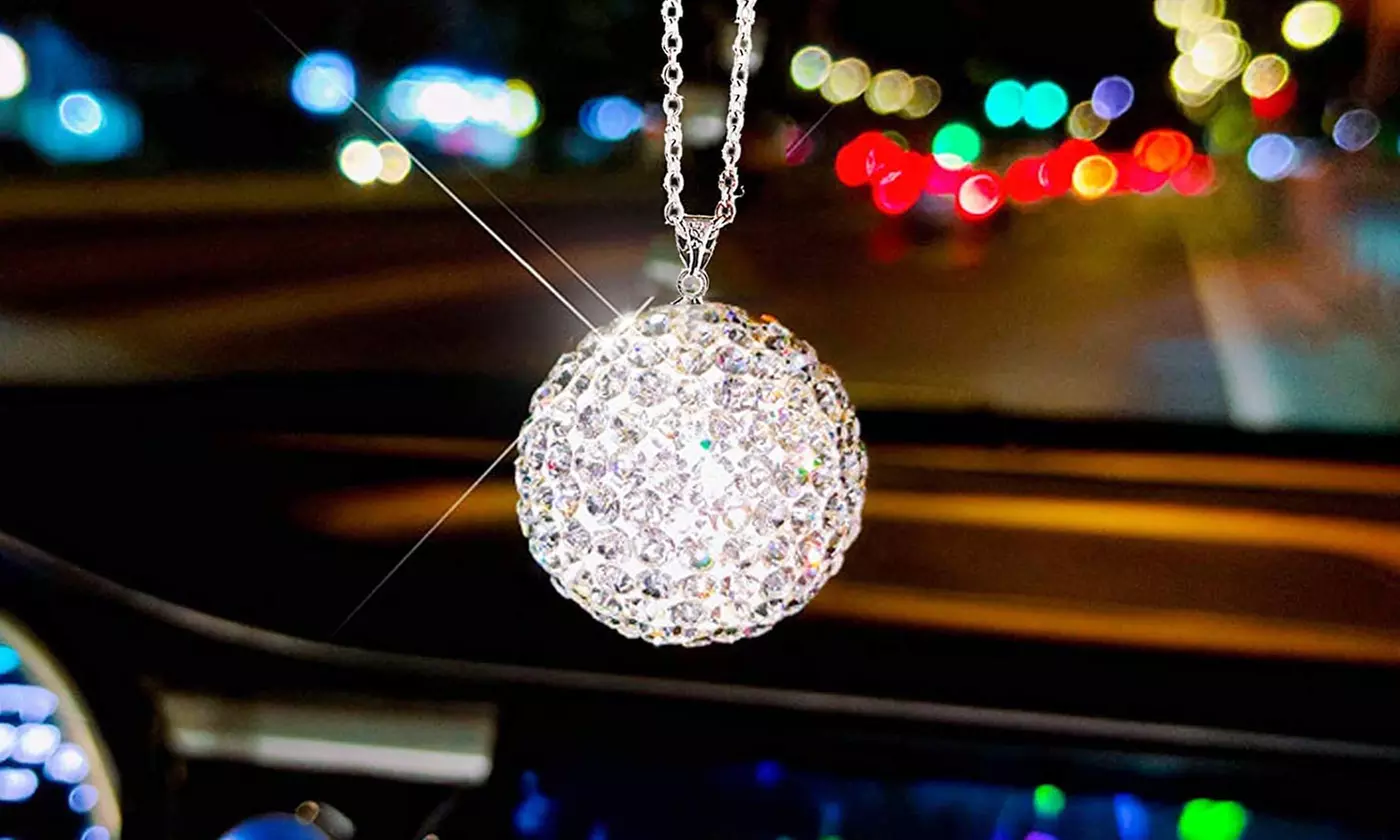 Bling Crystal Rearview Ball Charm Car & Home Decor Hanging Ornament - Primary Image