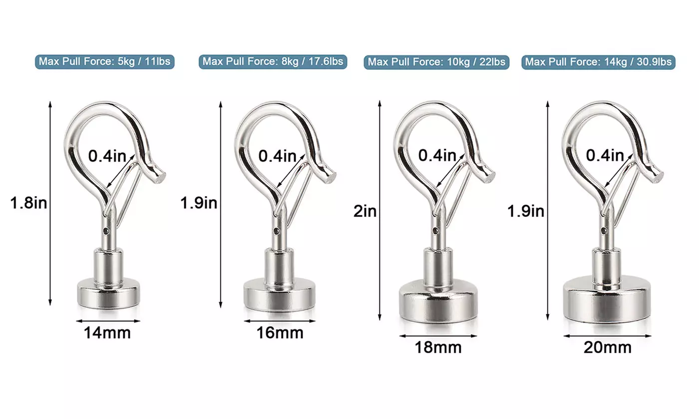 5Pcs Heavy Duty Neodymium Clamping Strong Magnetic Hooks Hanger with Snap 