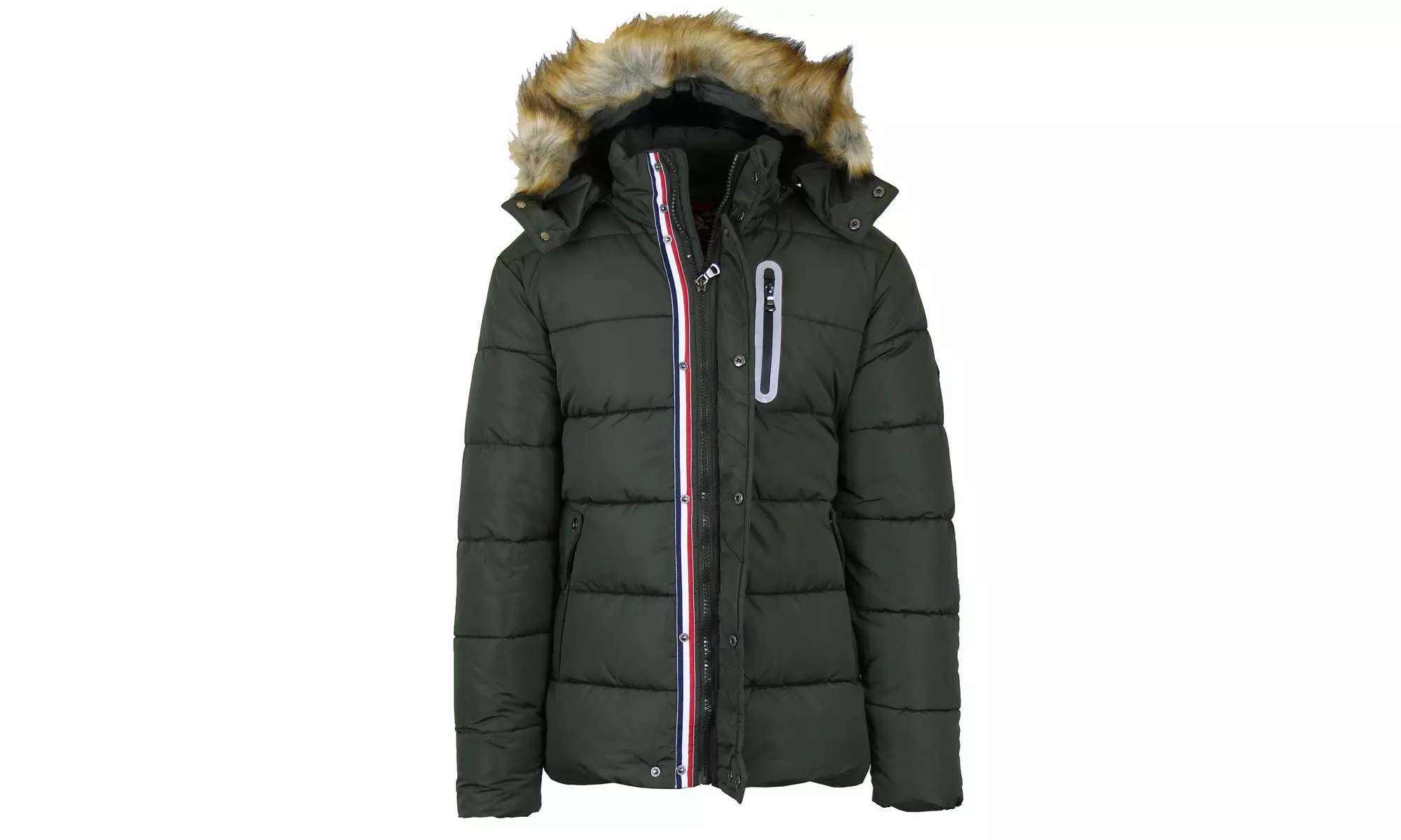 Men's Heavyweight Tech Puffer Jacket With Chest Pocket & Faux Fur Hood