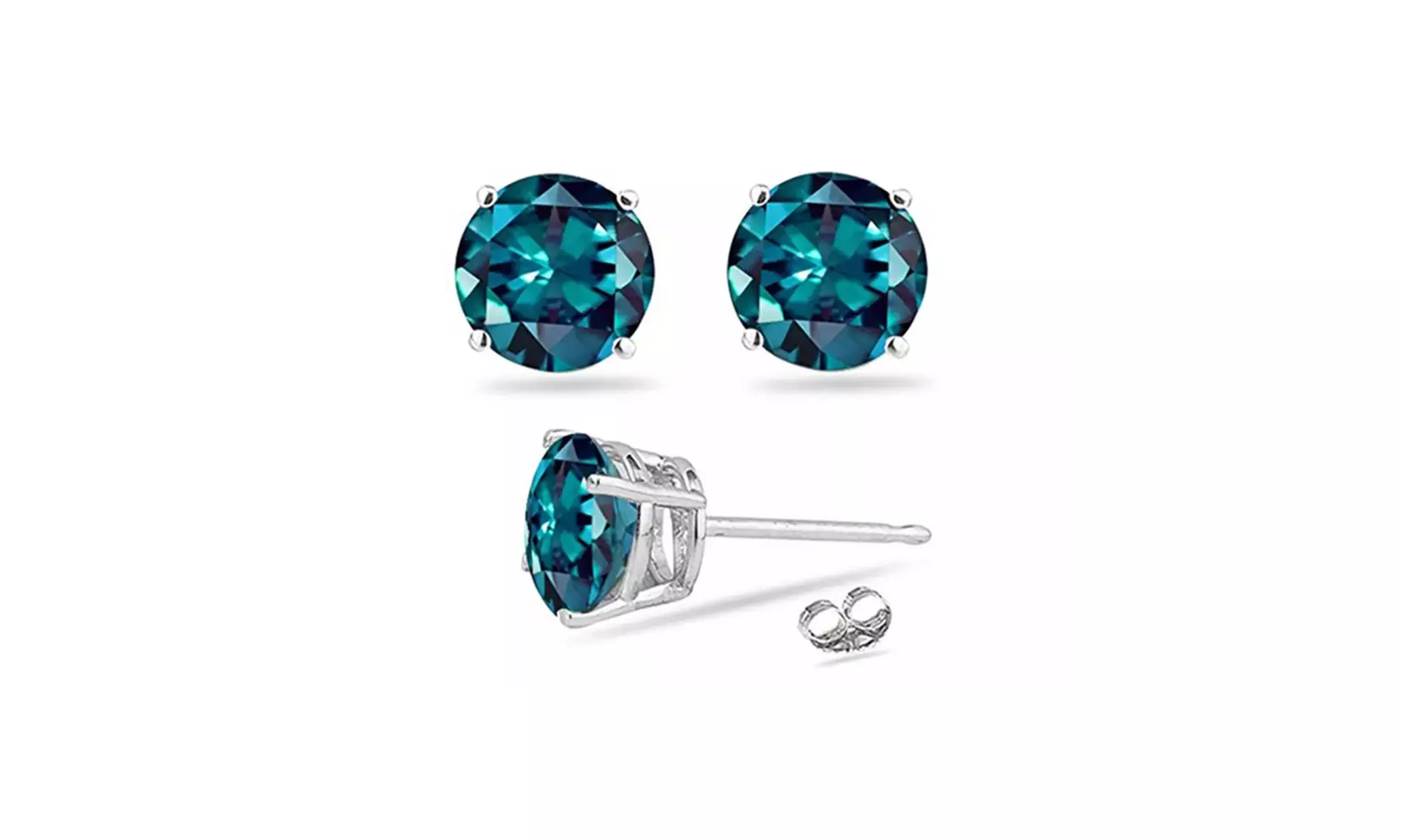 14k White Gold plated Over Sterling Silver Created Alexandrite Stud Earrings