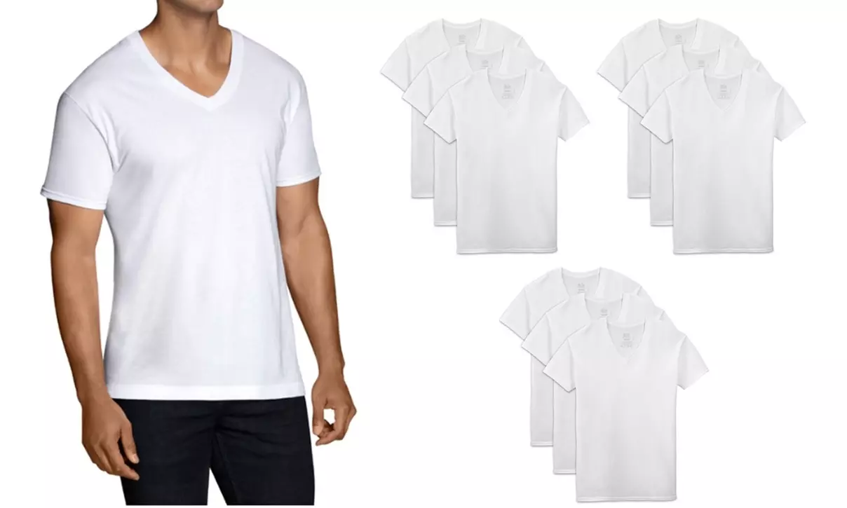 12 Pk Fruit of the Loom Men's V-Neck T-Shirt Multipack  - Primary Image