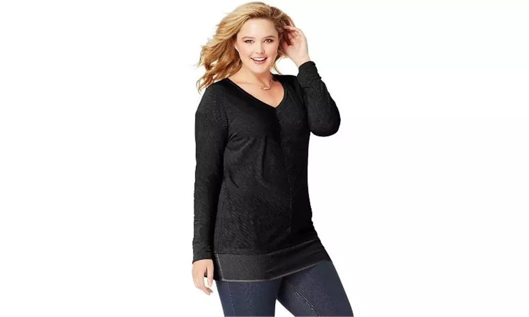 Just My Size OJ330 JMS Lightweight Blocked Tunic Top Black - Size 2X - Primary Image