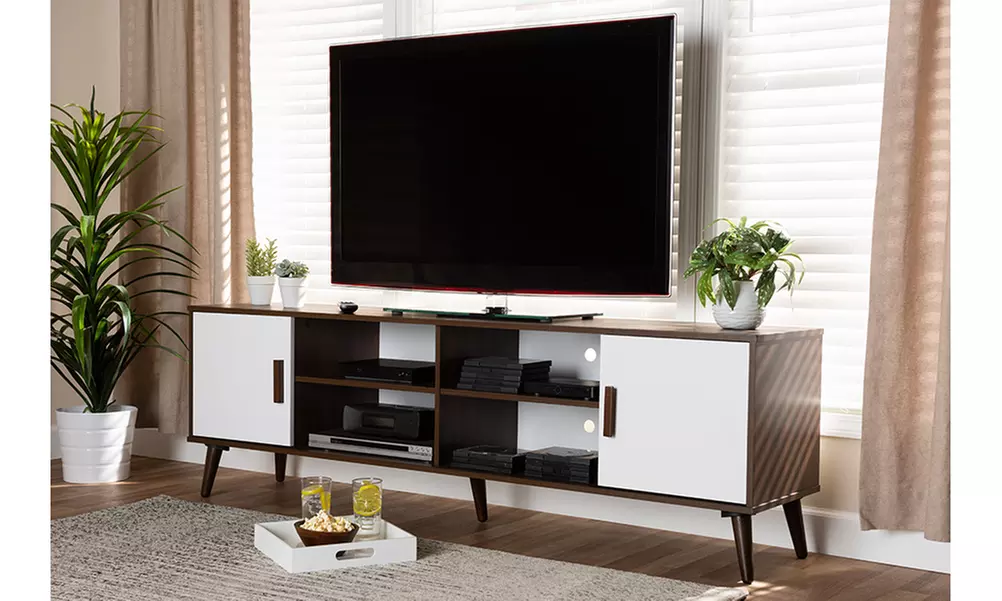 Quinn Two-Tone White and Walnut 2-Door Wood TV Stand - Primary Image