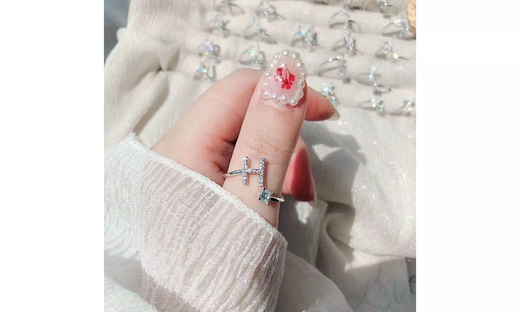 US Charm Initial Letter Ring Alphabet A-Z Gold Silver Adjustable Open Bands Ring - Primary Image