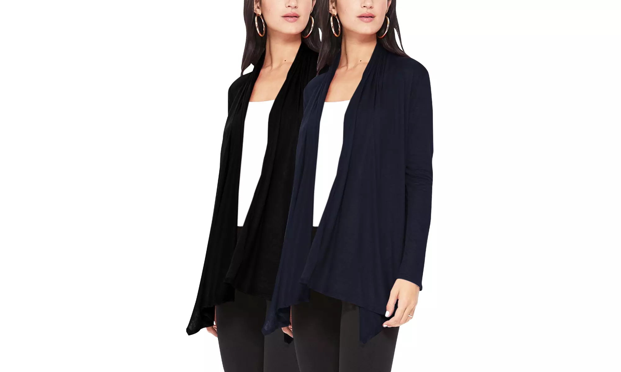 Women's Casual Long Sleeve Open Front Draped Cardigan (Pack of 2)