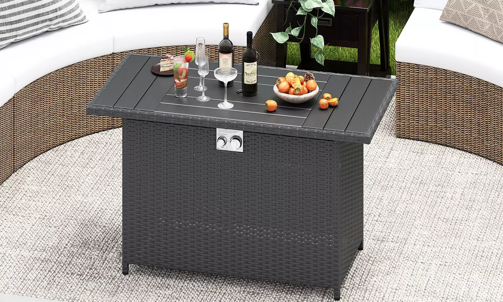 Costway Propane Fire Pit Table with Metal Slatted Tabletop & Steel Burner
