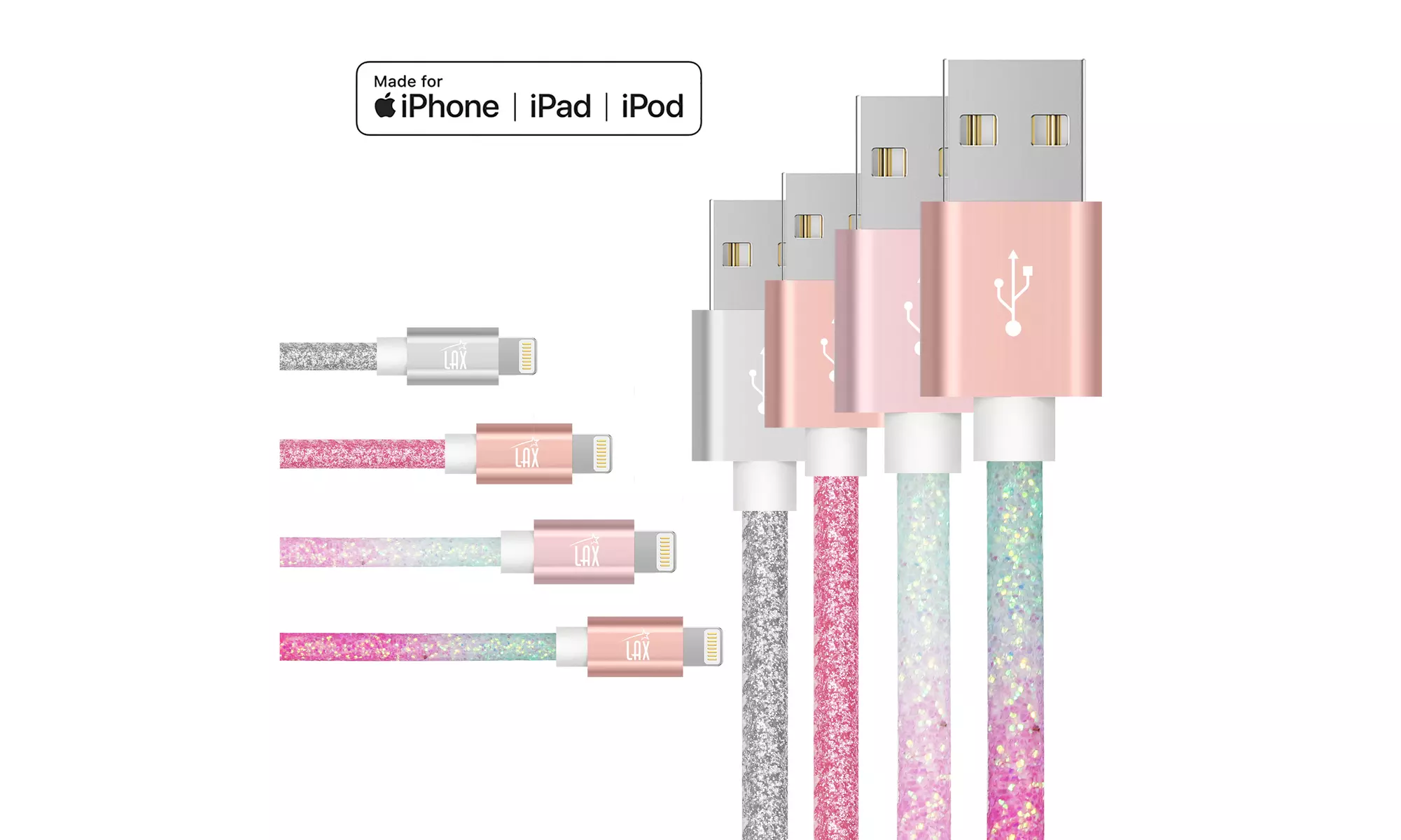 Apple MFi Certified Colorful Glitter Lightning Cables for iPhone and iPad - Primary Image