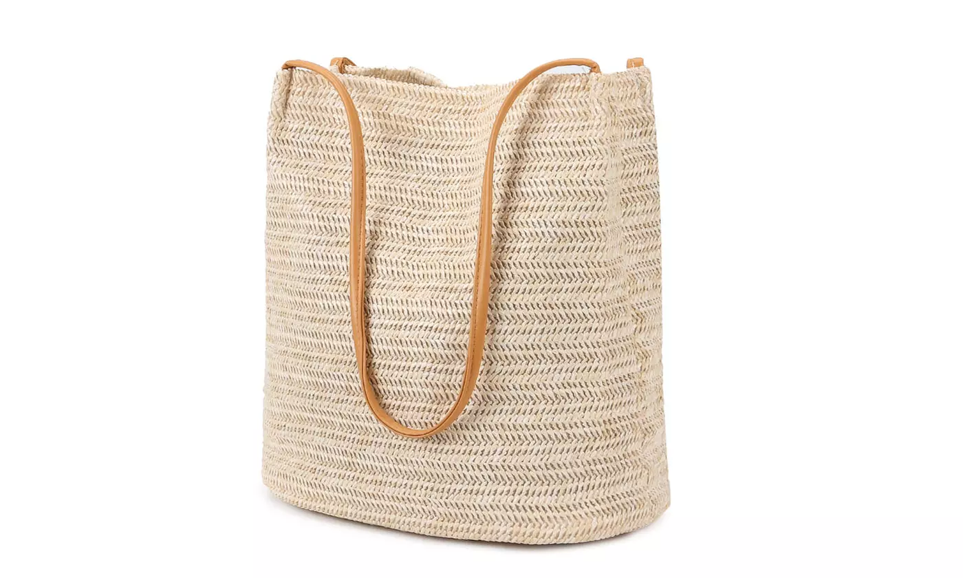 Women Woven Handbag Summer Beach Tote Straw Bag Square Rattan Shoulder Bag