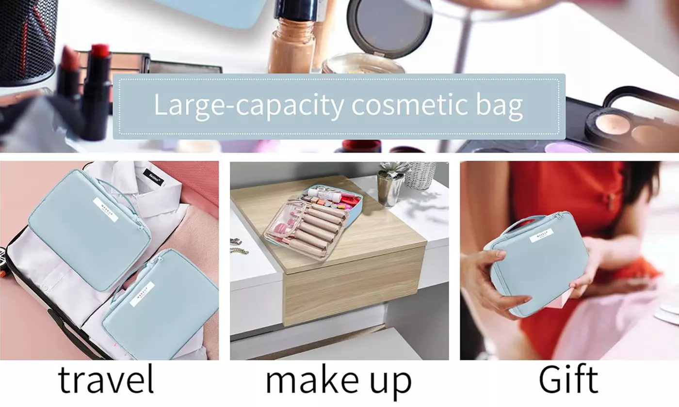 2 Pieces Travel Makeup Bag Toiletry Bag Large Cosmetic Bag with Inner Pouch