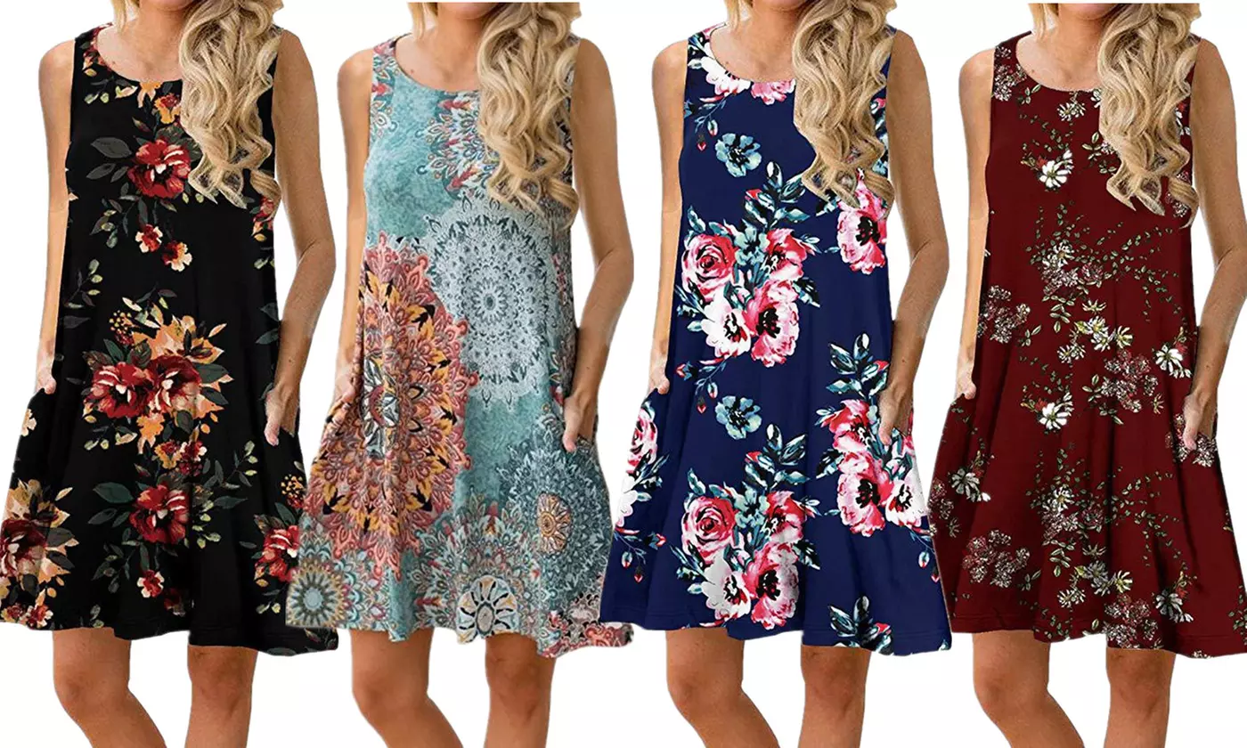 LESIES Women Summer Dresses Beach Cover Up Loose Tank Dress with Pockets - Primary Image