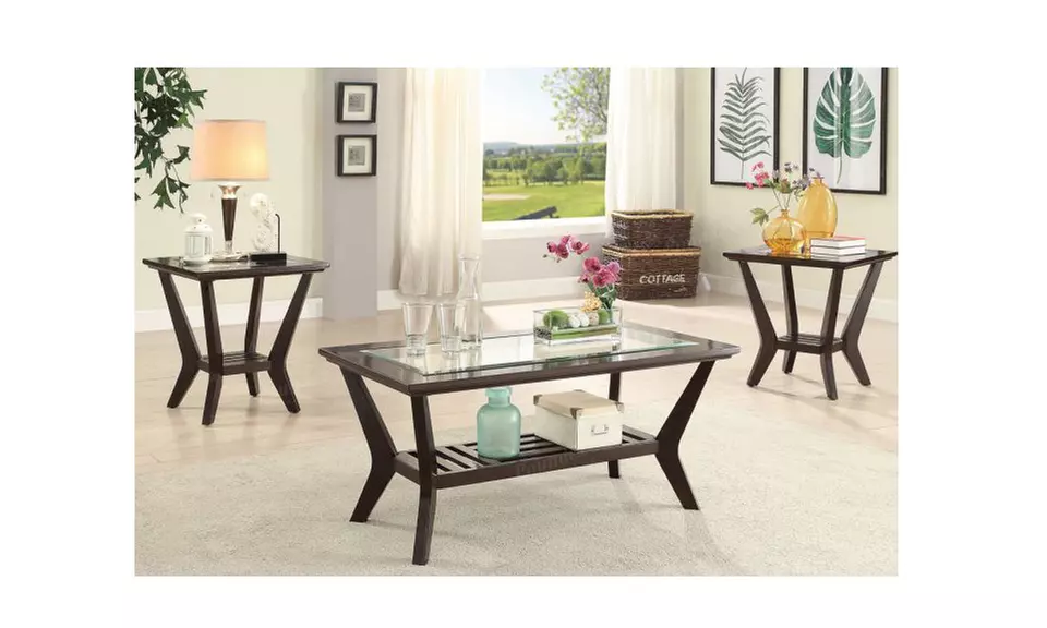 SIMPLE RELAX  Ale 3-Pcs Wood Glass Coffee Table Set - Primary Image
