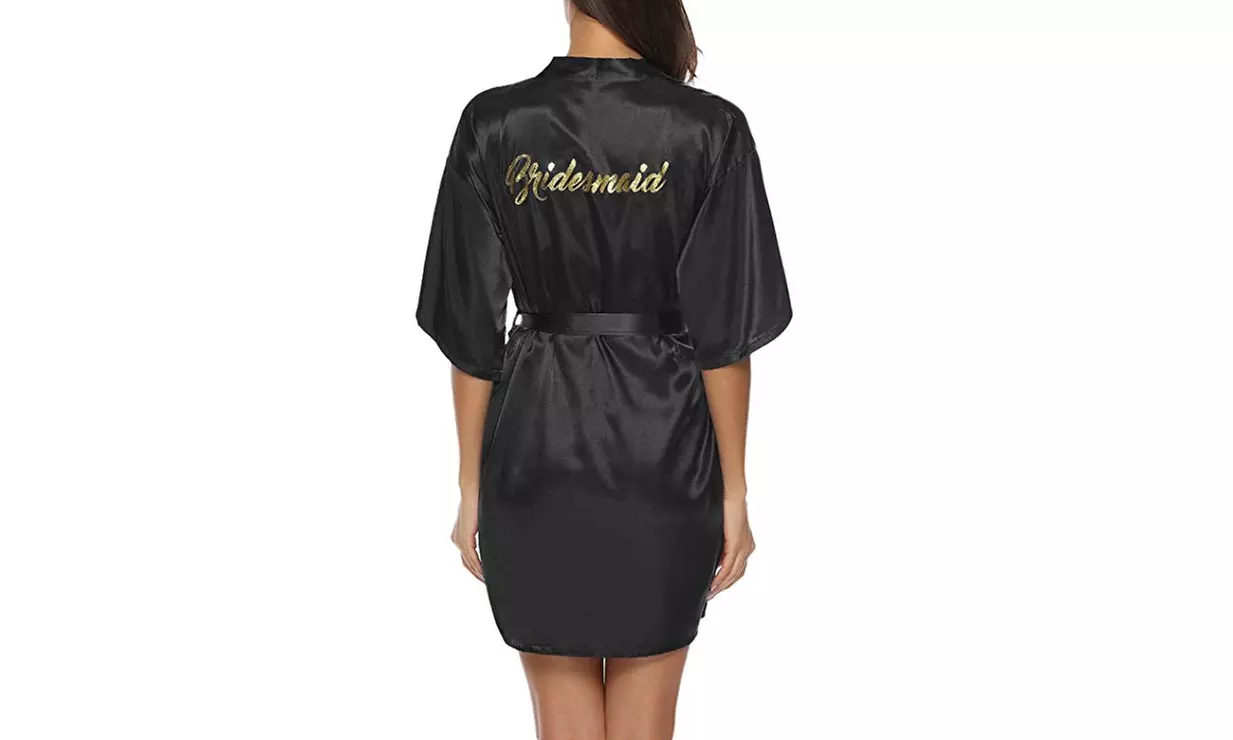 Women Satin Robe Kimono Bridesmaid Pajamas Bride Wedding Party Robes Loungewear - Primary Image