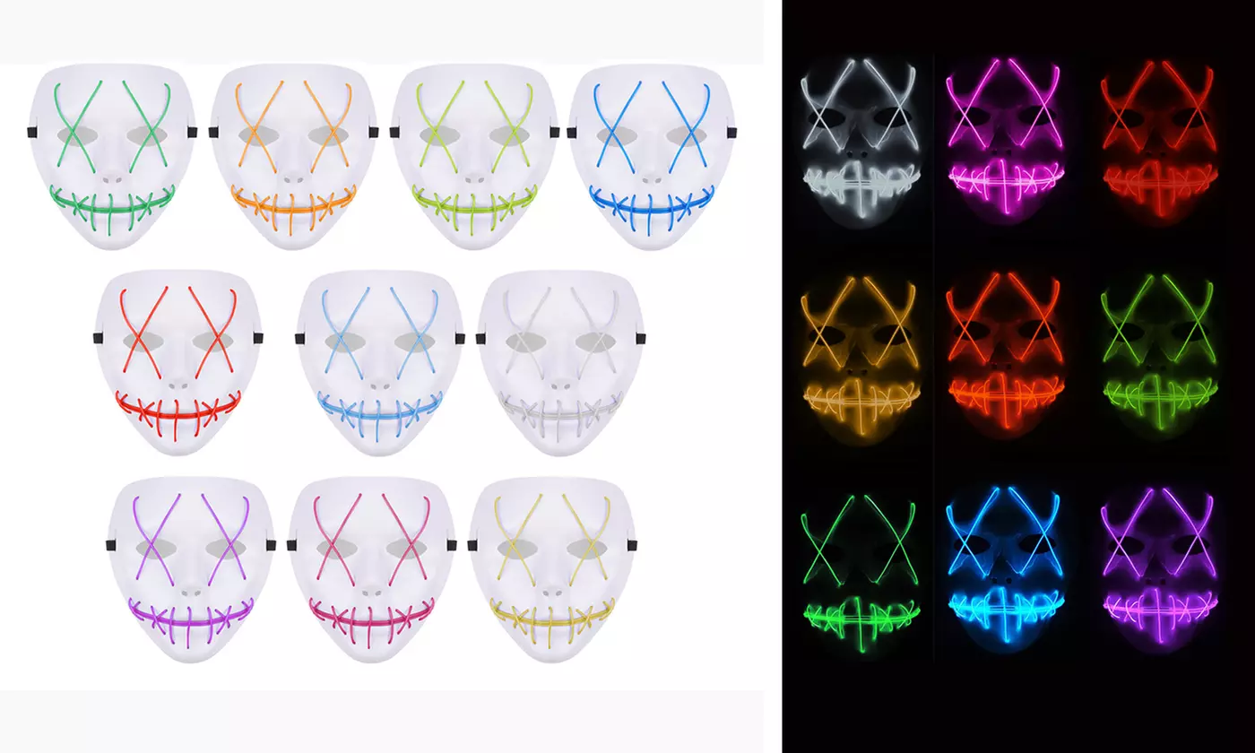 Halloween Purge Movie Flash LED Wire Scary Mask Party Festival Costume Luminous - Primary Image