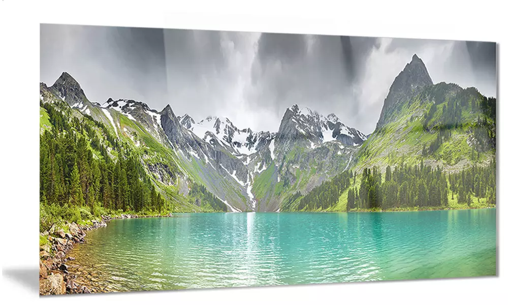 Mountain Lake Panorama Photography Metal Wall Art 28x12 - Primary Image