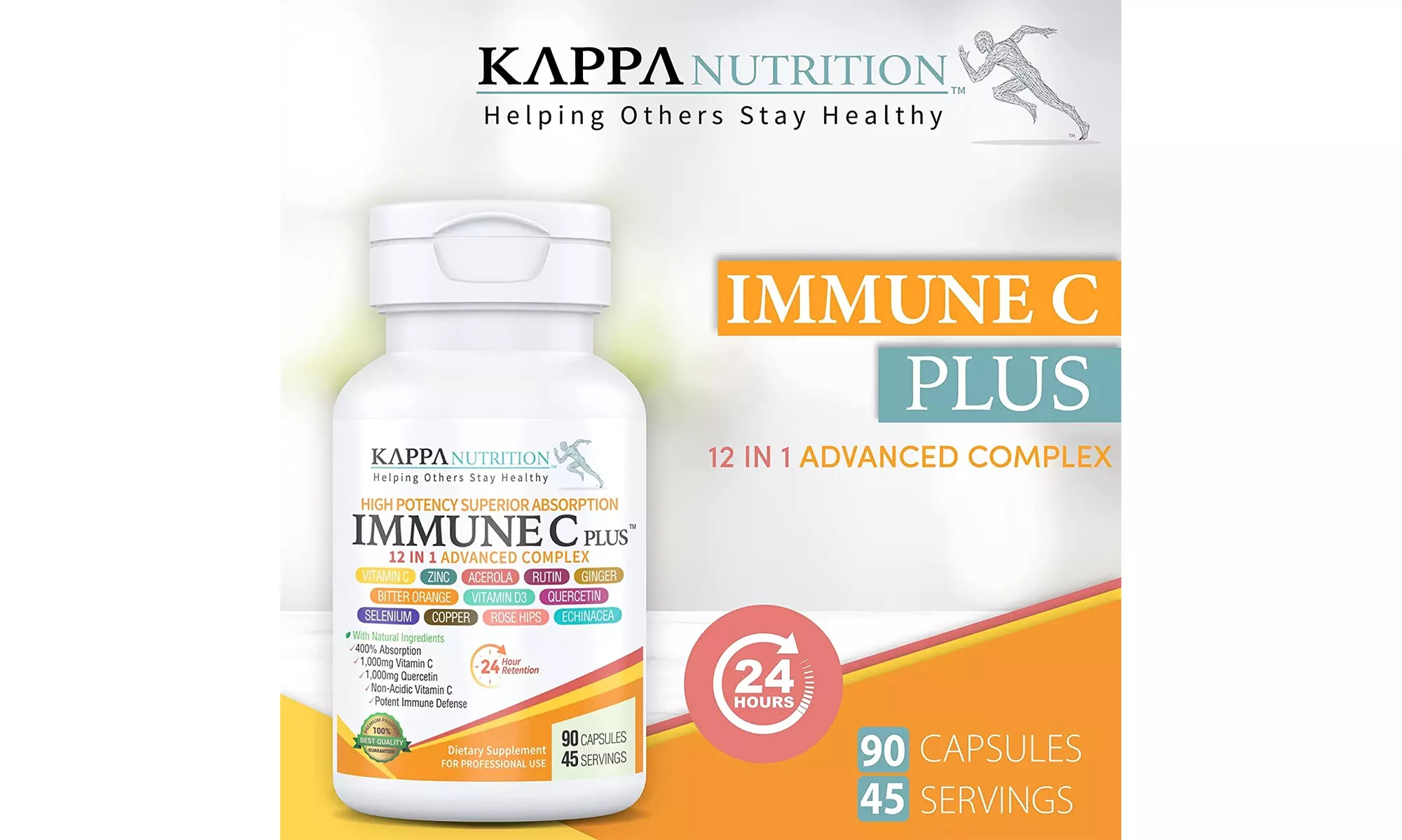 KAPPA NUTRITION (90 Capsules), Quercetin 1,000mg, Vitamin C - Second Medium