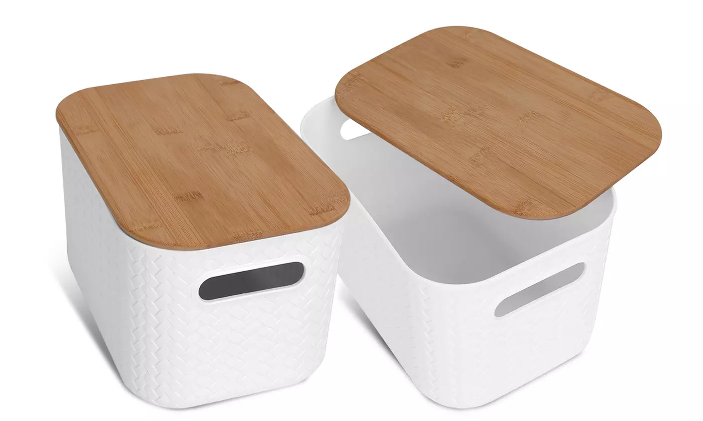 NewHome Stackable Storage Bins with Bamboo Lids Plastic Containers (2-Pack)