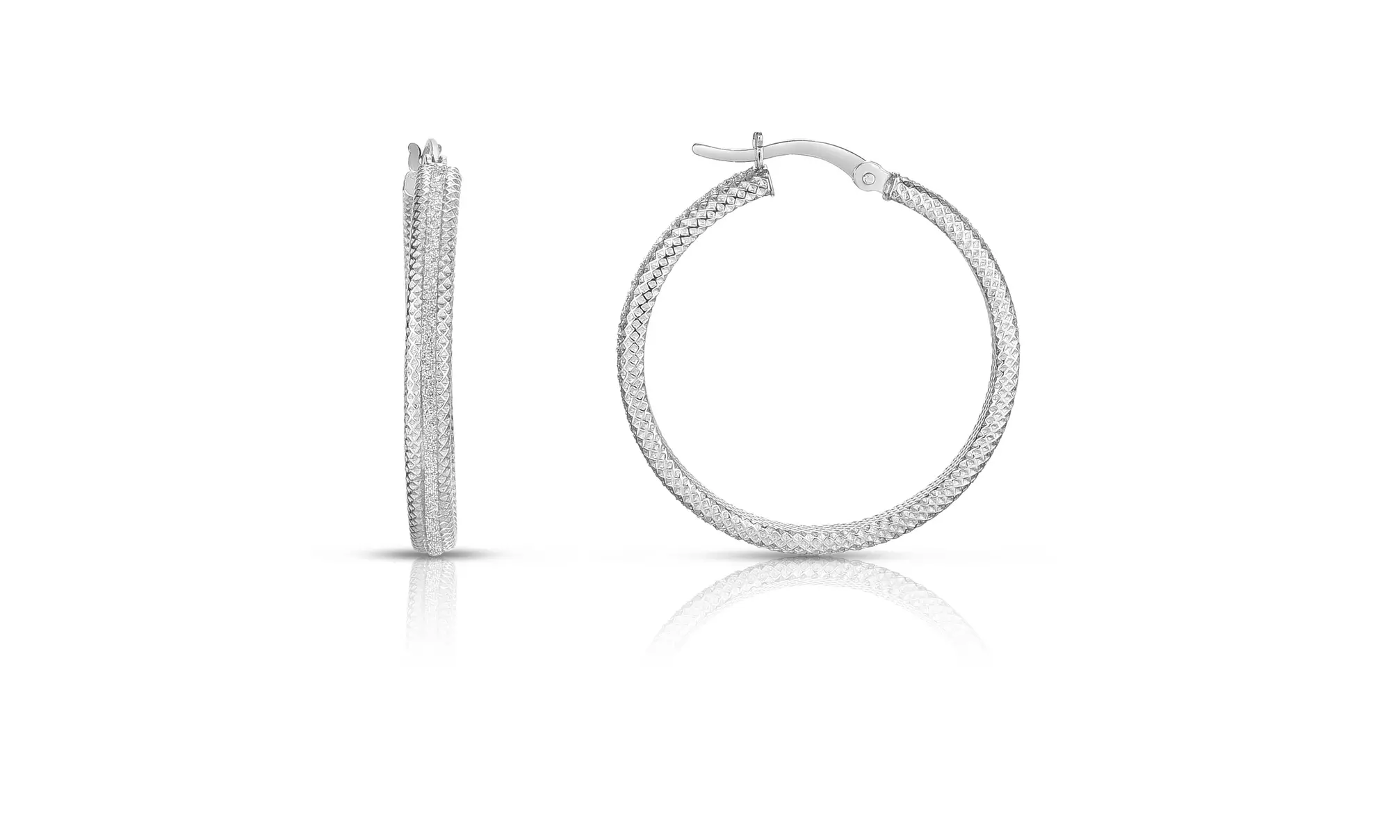 Sterling Silver Diamond Cut Crystal Dust French Lock Hoops 