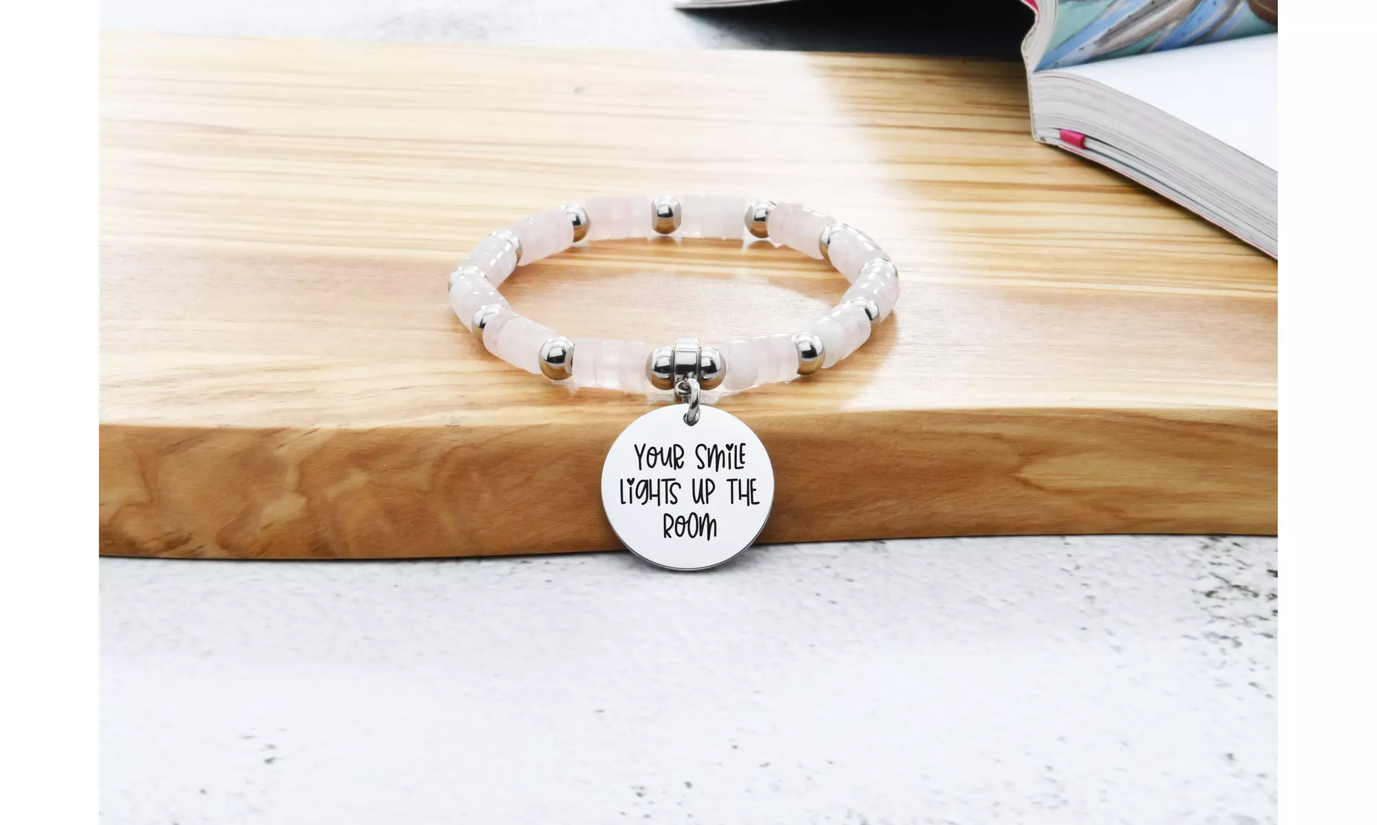 Natural Quartz Inspirational Stretch Bracelet By Pink Box - Second Medium