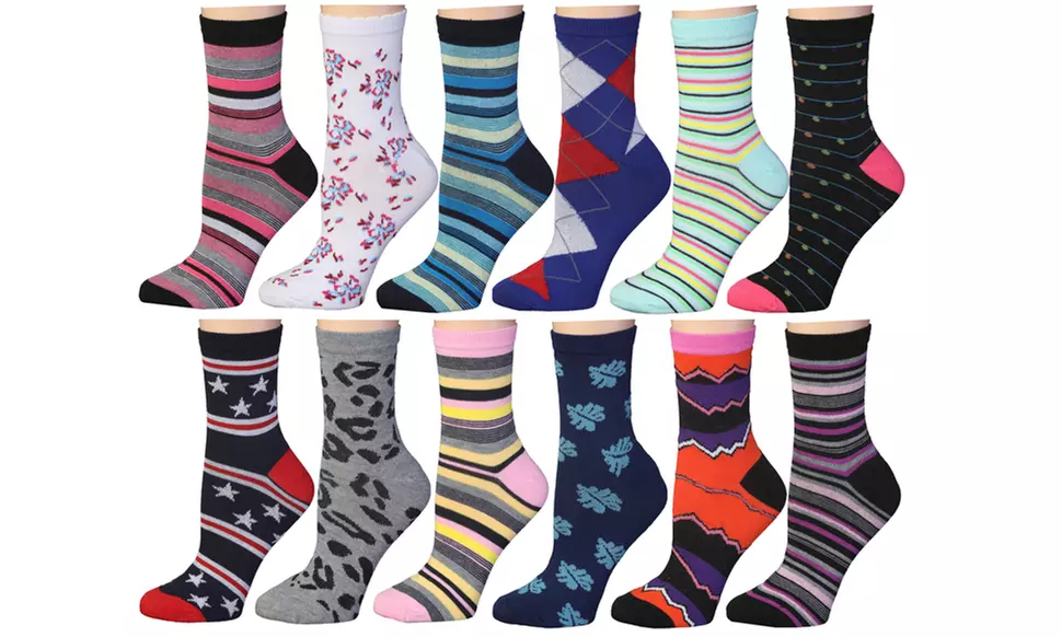 Frenchic Fun Print Christmas Holiday Crew Socks (12-Pairs) - Second Medium
