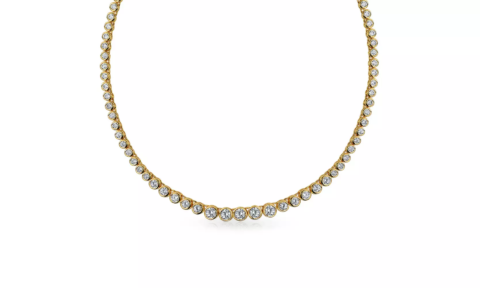 Bridal Round Bubble Bezel Tennis Collar Necklace CZ Gold Plated - Second Medium