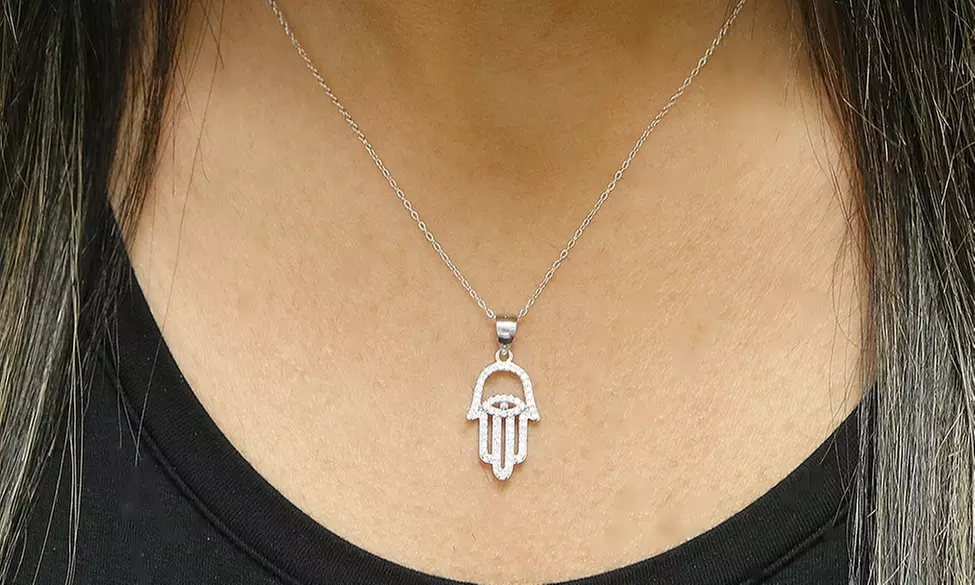 Italian Made 925 Sterling Silver Hamsa Hand Evil Eye Pendant Necklace 18 Inch