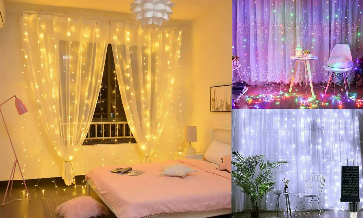 300 LED Window Curtain Lights 8 Mode Fariy String Lights for Party Garden Room - Primary Image