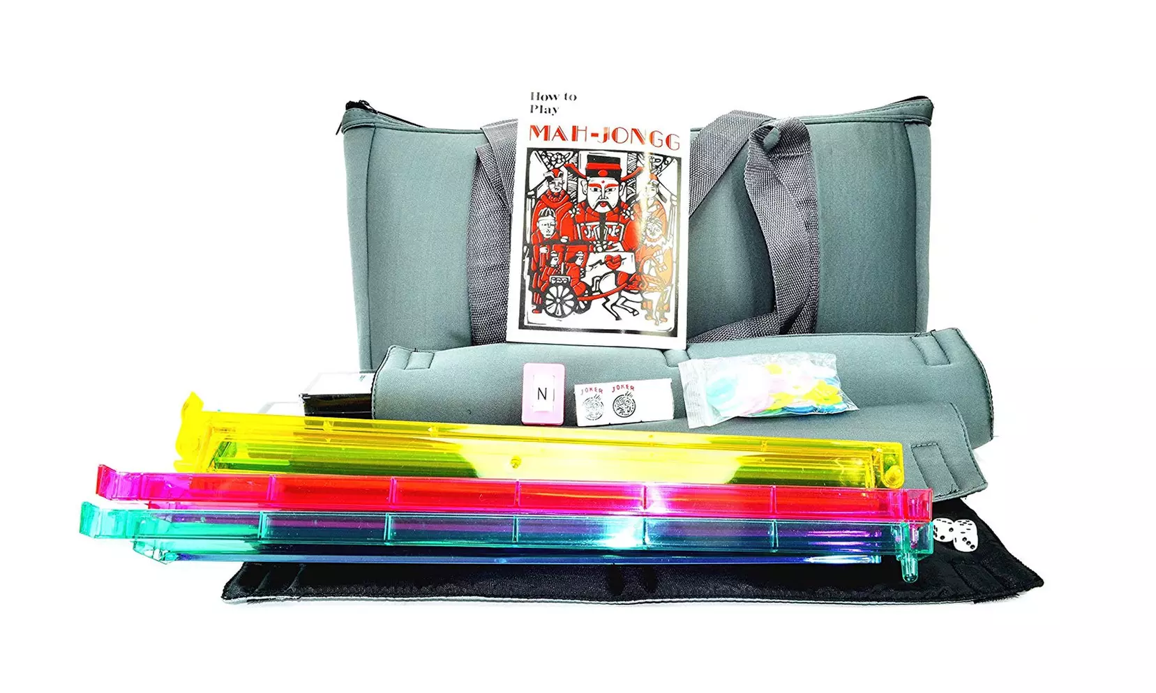 166 Tiles American Mahjong Set Gray Soft Bag 4 Color Pushers/Racks Easy Carry   - Primary Image