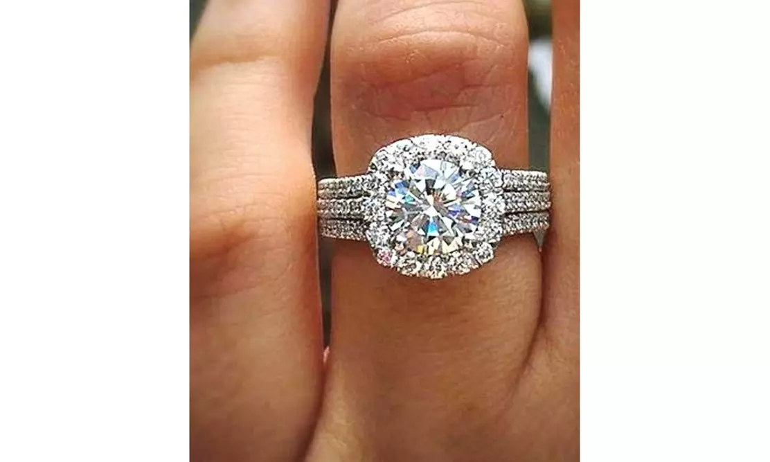925 Sterling Silver White Gemstone Topaz Engagement Bridal Wedding Rings - Primary Image