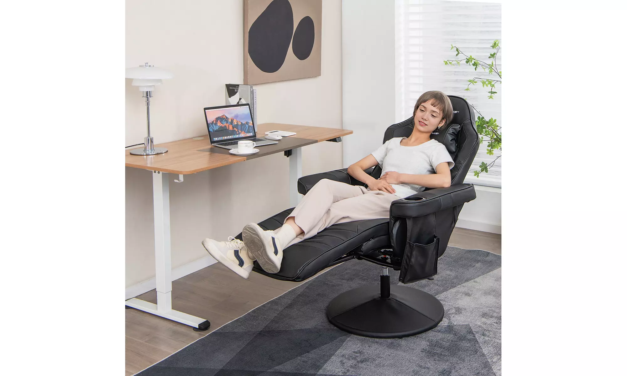 Costway Massage Gaming Chair - Adjustable Racing Swivel Chair with Cup Holder