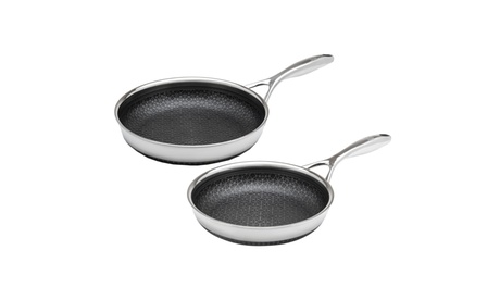 DiamondClad Hybrid Nonstick Stainless Steel 8 And 10 Fry Pan Cookware Set Non-Stick Silver/Black