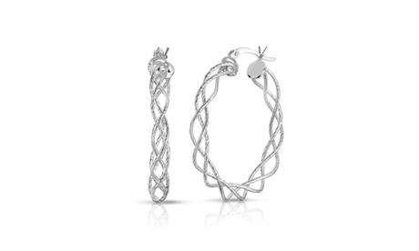 Solid Sterling Silver 40mm Braided French Lock Hoops Silver Sterling Silver