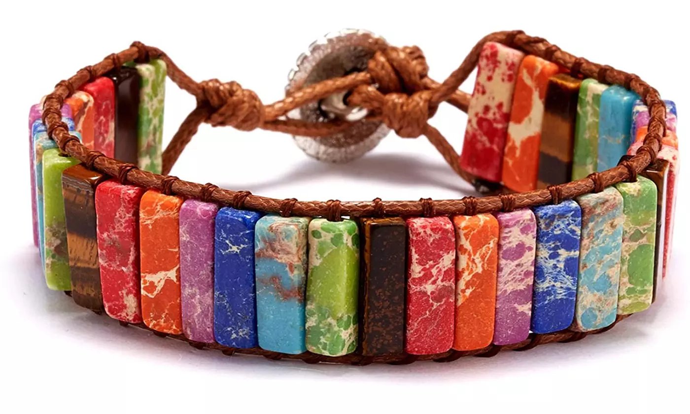 7 Chakra Bracelets with Real Stones Rainbow Wrap Healing Bead Bracelet