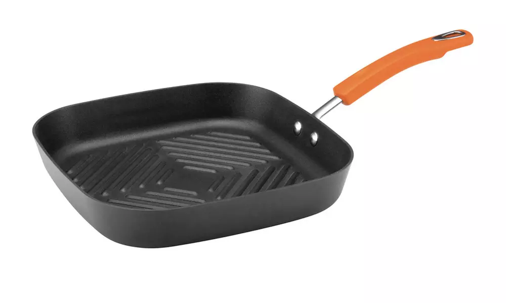 Rachael Ray Hard-Anodized  Nonstick 11in Deep Square Grill Pan Gray w Orange - Primary Image
