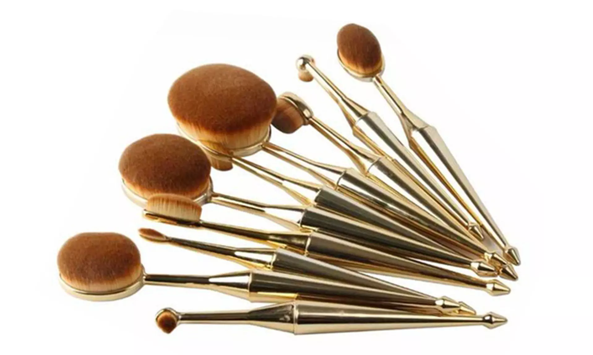Trendy Metallic Oval Cosmetic Brush Set - 10 Piece - Primary Image