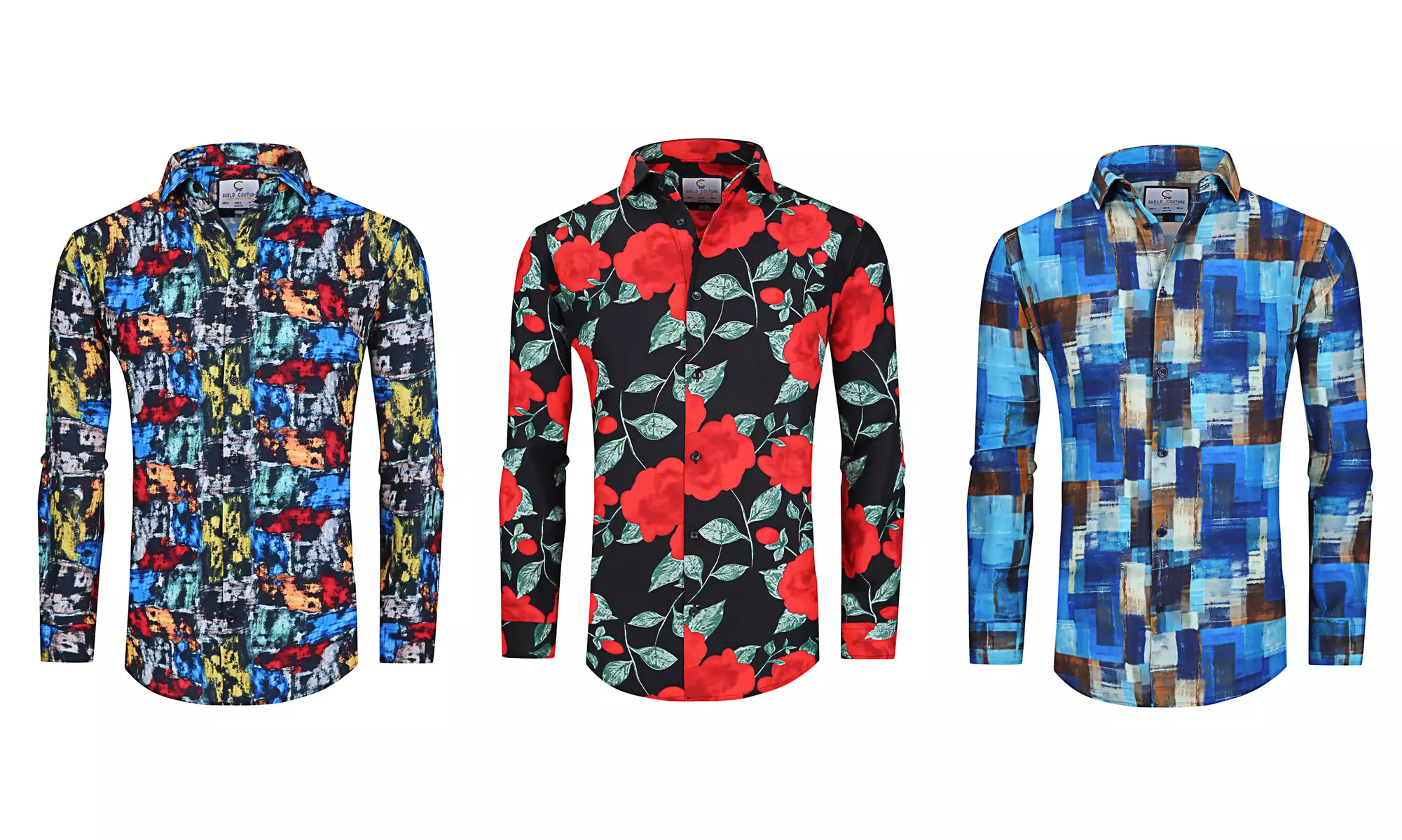 Suslo Couture Mens Printed Fashion Stretch Long Sleeve Button Down Shirt (S-3XL) - Primary Image