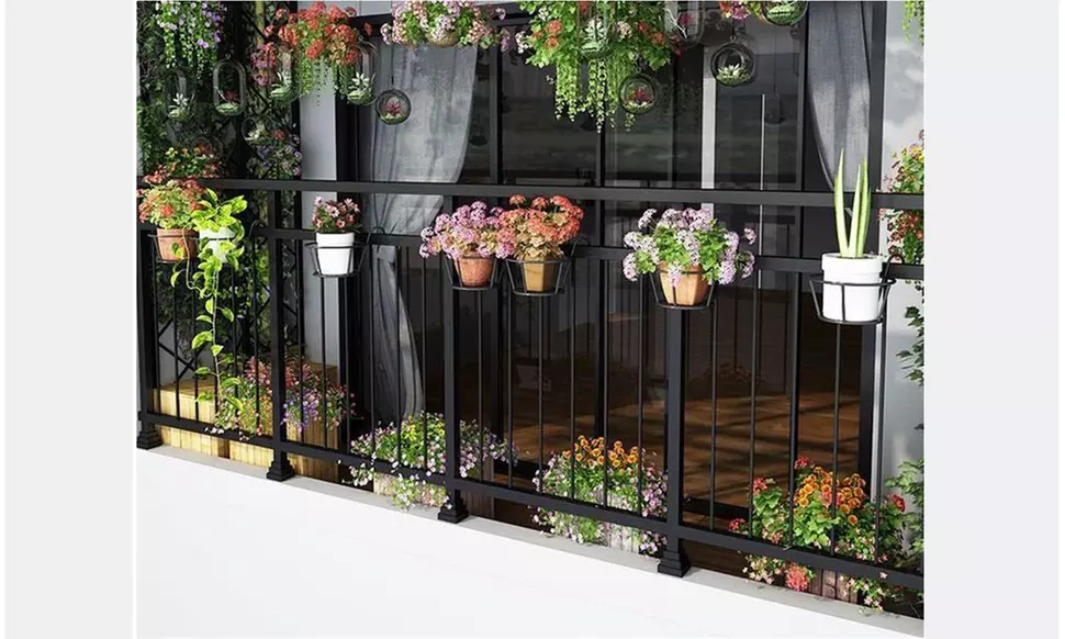 Iron Art Hanging Baskets Holder Flowers Rack Home Balcony Fence Planter