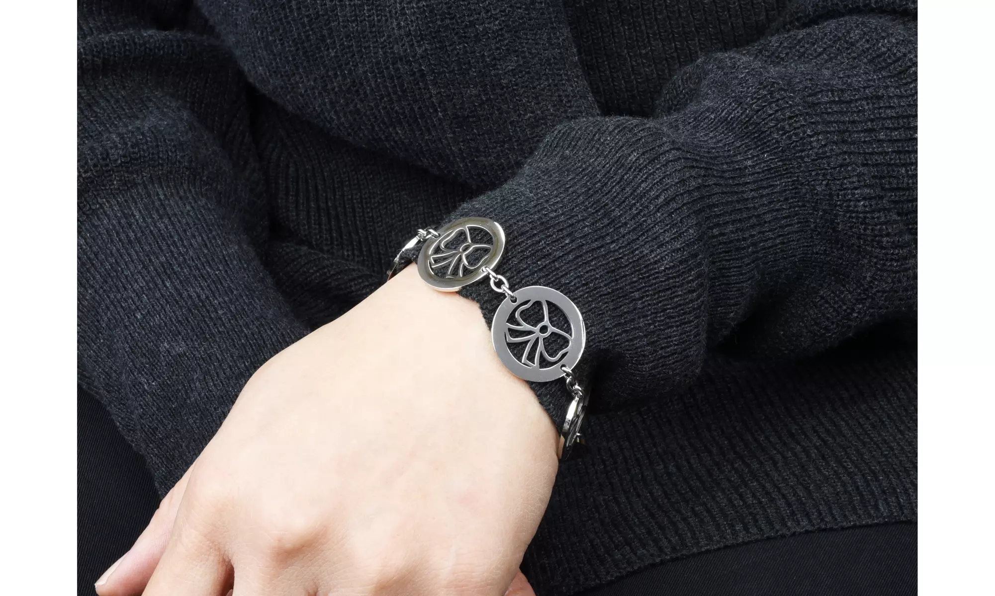 Pink Box Emblem Coin Bracelet in Solid Stainless Steel - Primary Image